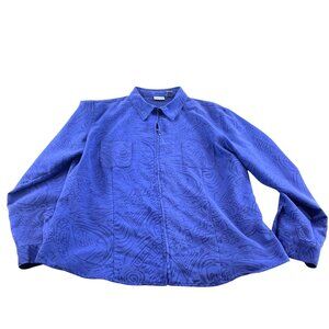 Chico's Women's Blue Zip Front Faux Suede Lightweight Shirt Jacket Sz 3 (16)